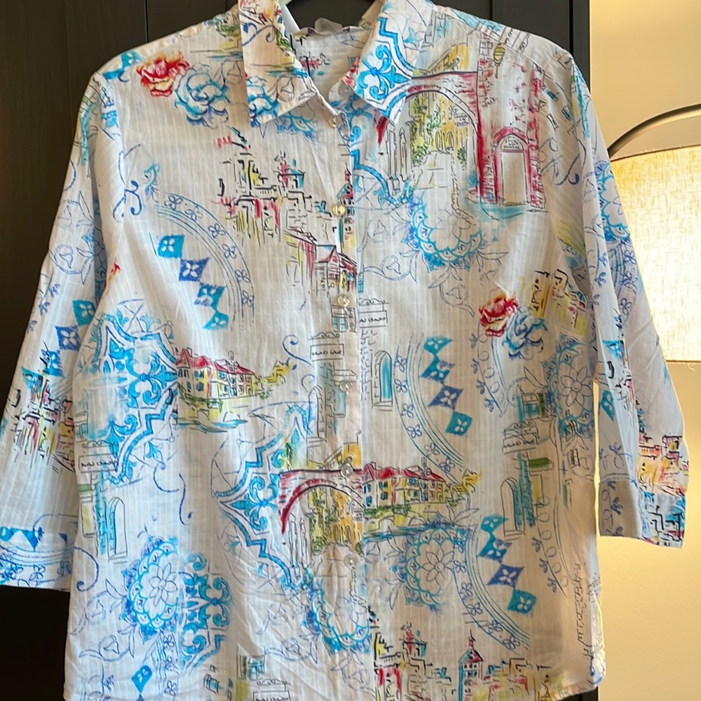 Allison Daley Graphic Print Cotton Button Down